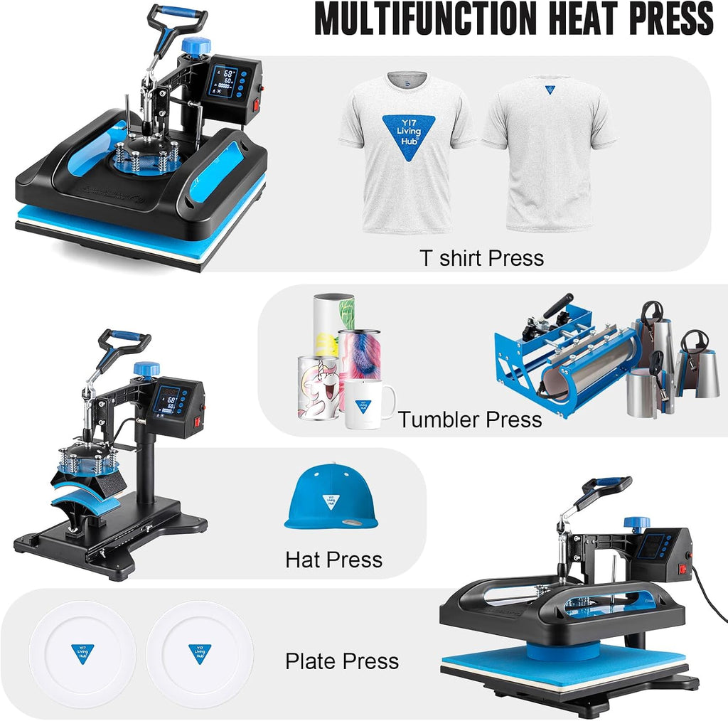 15x15 Heat Press Machine, 8 in 1 Heat Press Machine, Sublimation T Shirt Pressing Machine, 360-Degree Swing Away Heat