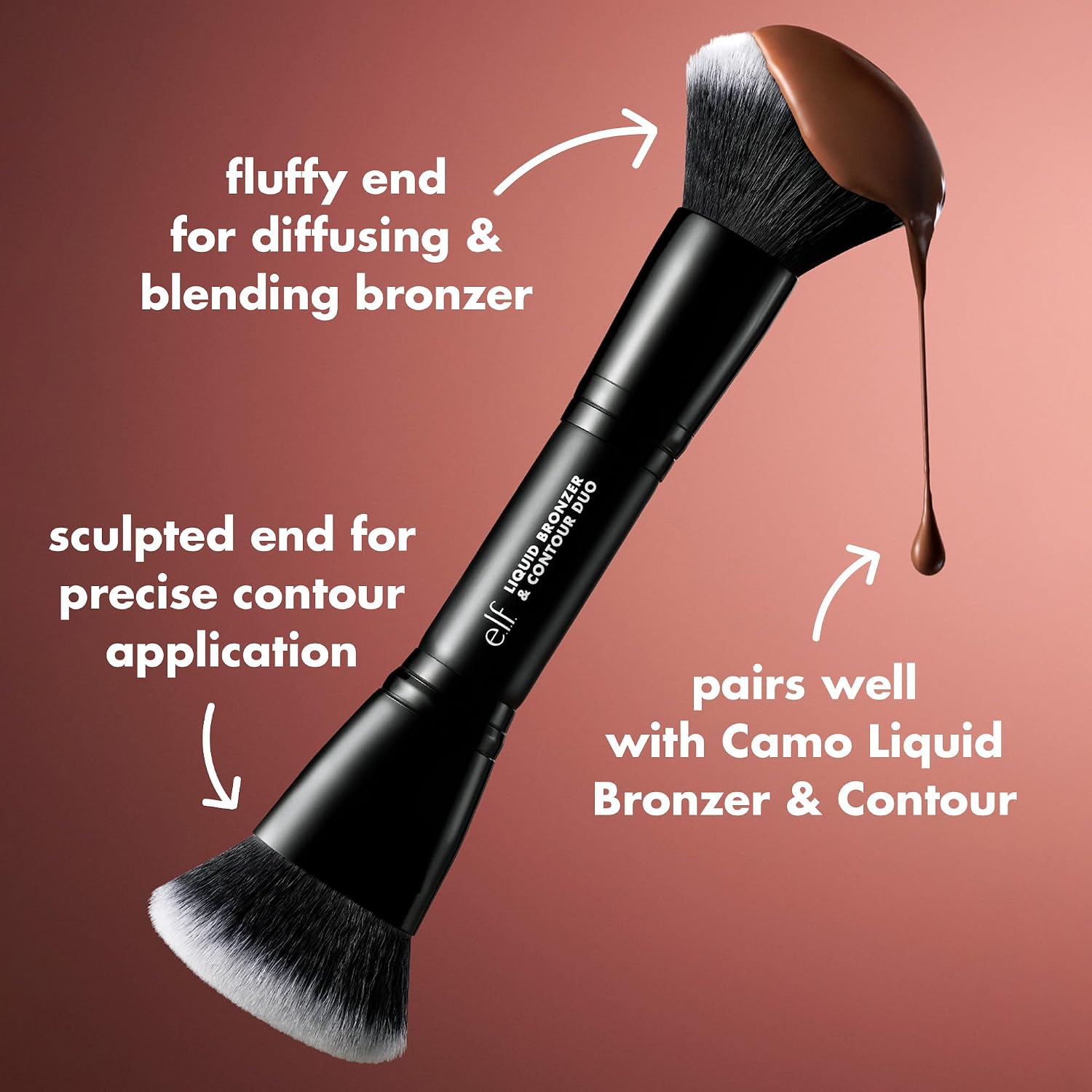 Liquid Bronzer & Contour Duo Brush | Silky Highly Pigmented Formula with Dual-ended Makeup Brush, Synthetic Bristles