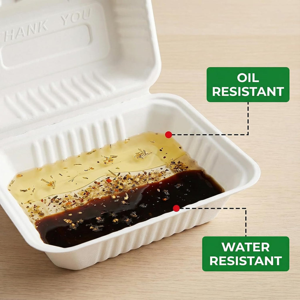 90 Pack 9"x 6" Compostable Clamshell Take Out Containers, Bagasse