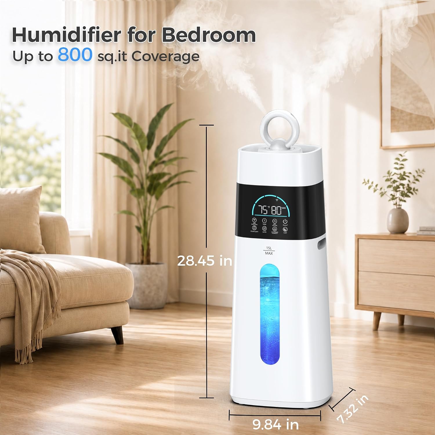 Humidifiers for Bedroom,15L/3.96 Gal 800 sq.ft, Cool Mist Humidifier Large Room with 350mL/H Spray Output for Home
