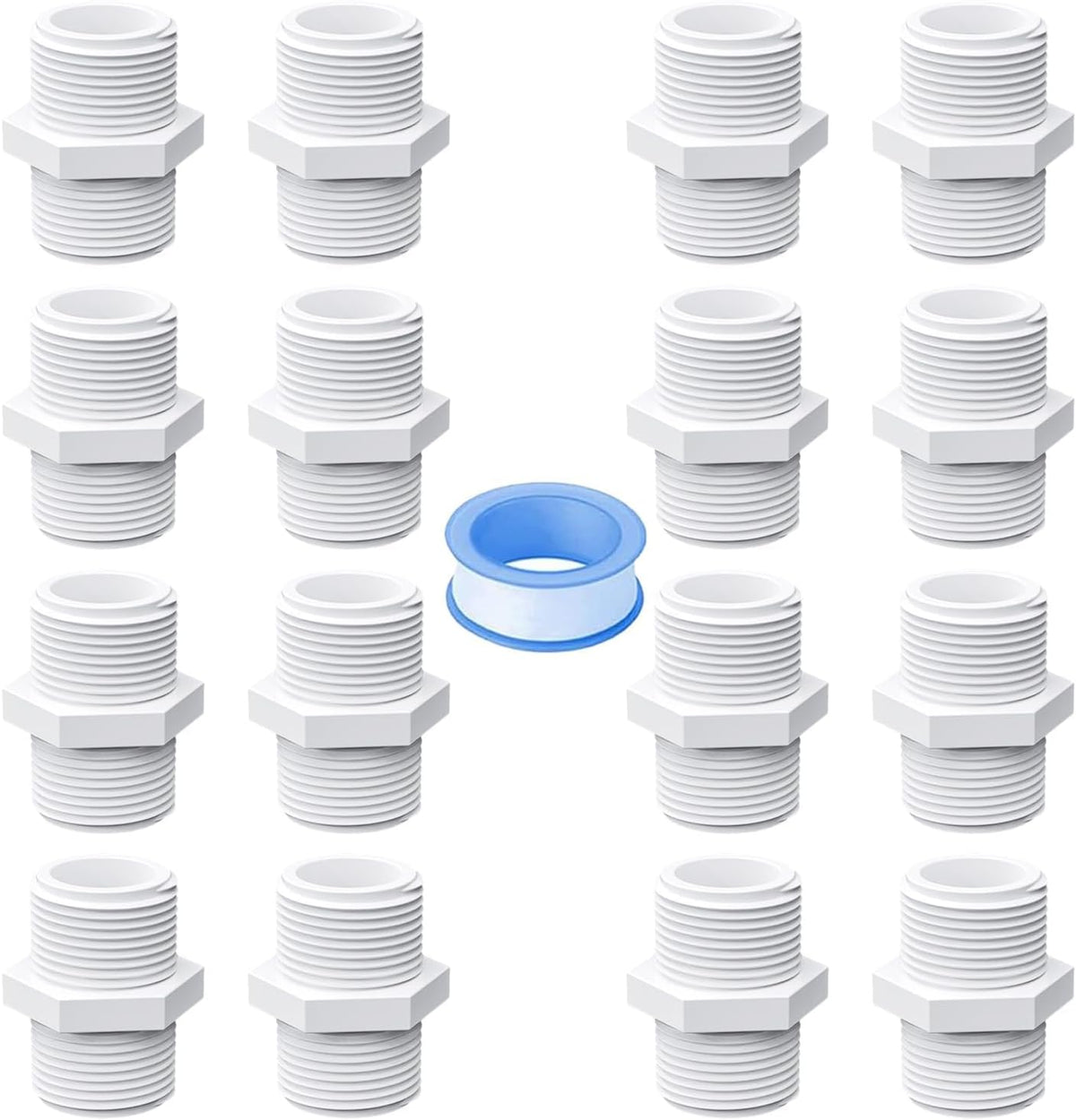 16Pack 1/2 Inch PVC Male Thread Coupling Adapter Nipple Pipe Fitting for Thread plumbing Pipe, Home or Industrial Use (White)