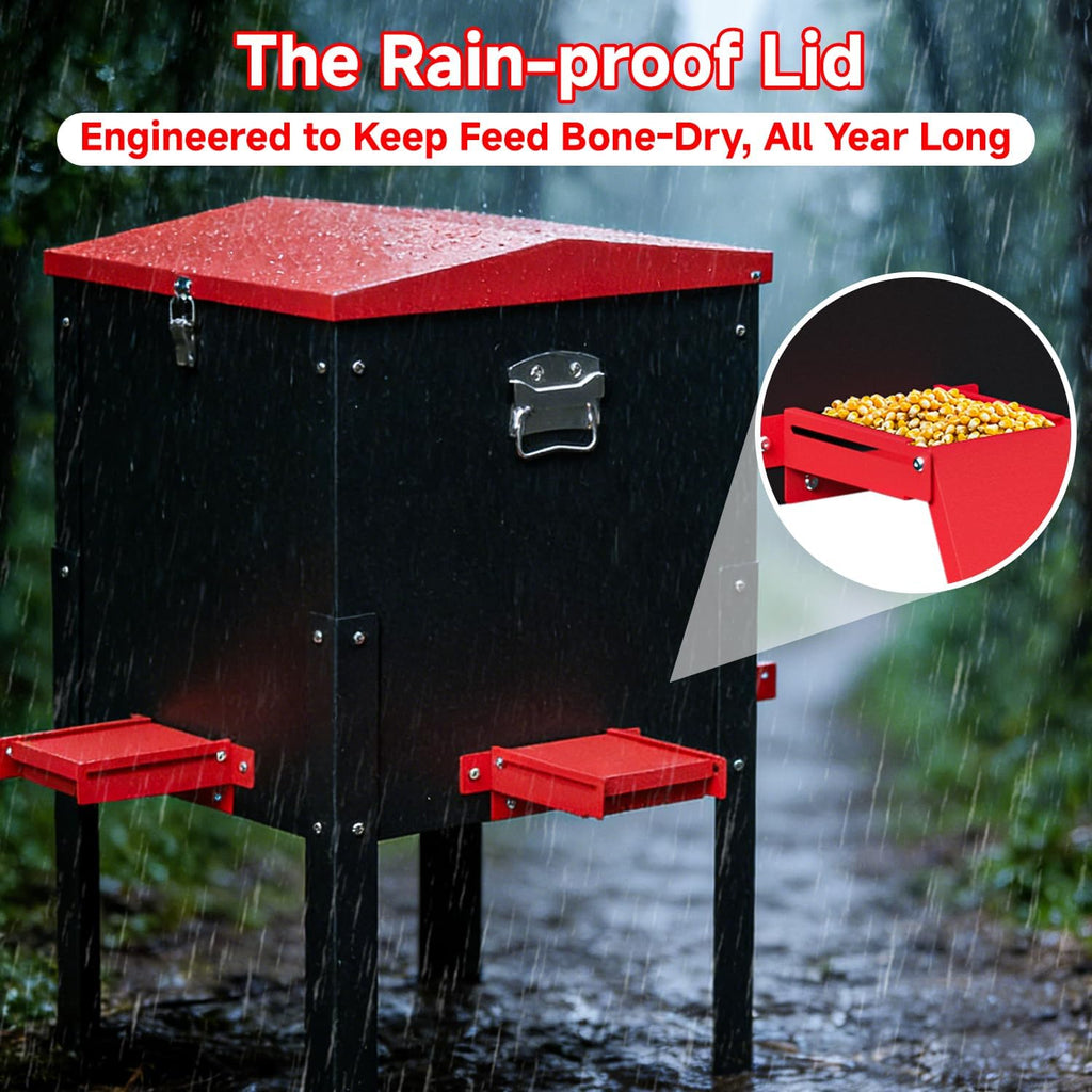 Waterproof Deer Feeder 100 lbs Capacity, Rust-Resistant Freestanding Deer Feeder for Yard, Garden & Hunting, Easy to