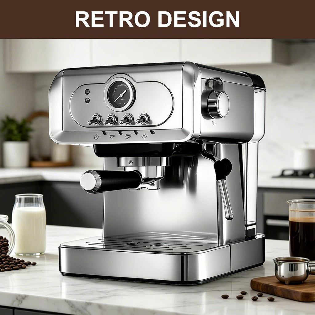 Espresso machine 20 Bar, Espresso Maker with Powerful Steam Milk Frother, Stainless Steel Coffee Machine with Fast