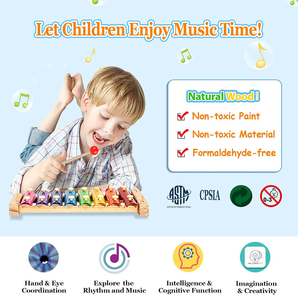 Toddler Musical Instruments Set, 32 PCS 19 Kinds Wooden Percussion Instruments Toys for Kids Playing Preschool