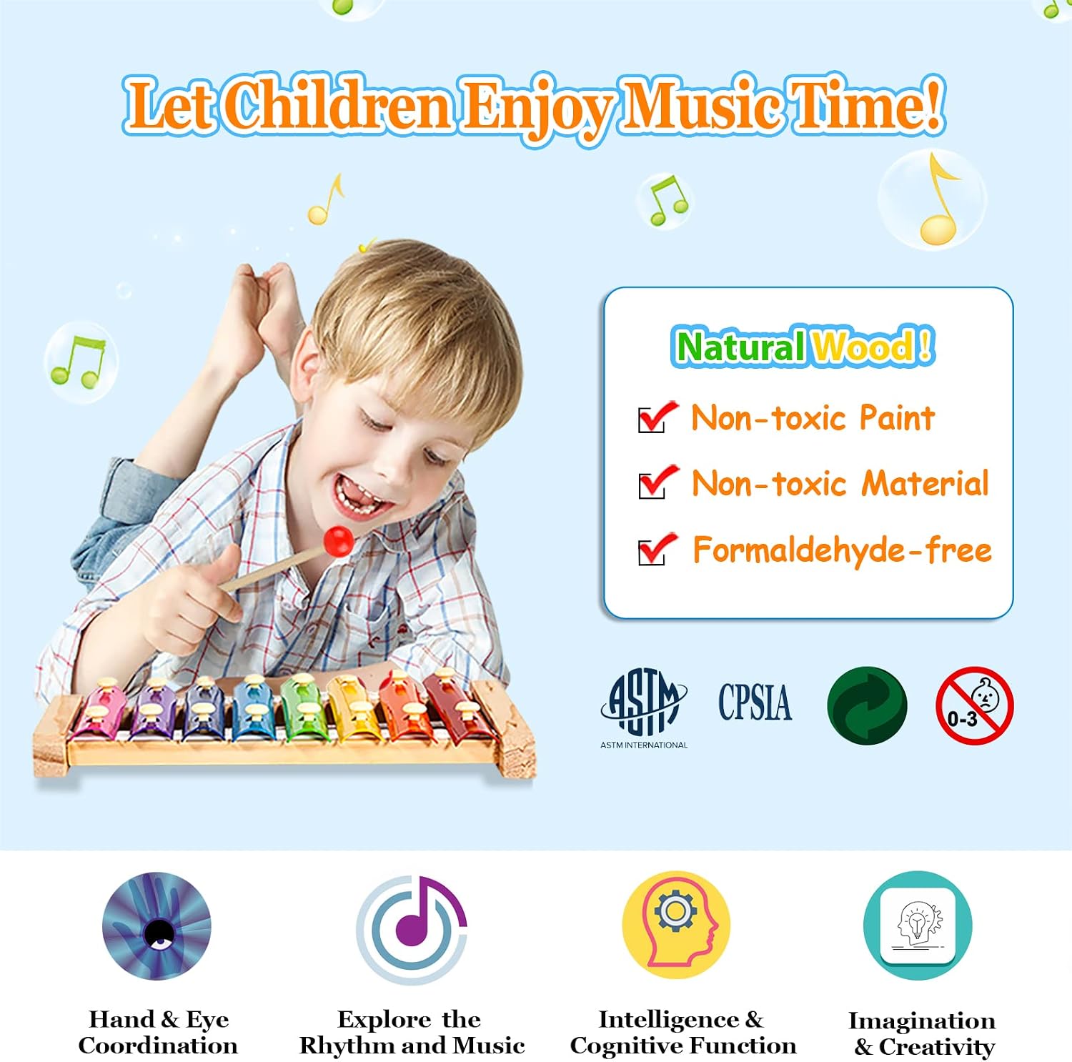 Toddler Musical Instruments Set, 32 PCS 19 Kinds Wooden Percussion Instruments Toys for Kids Playing Preschool