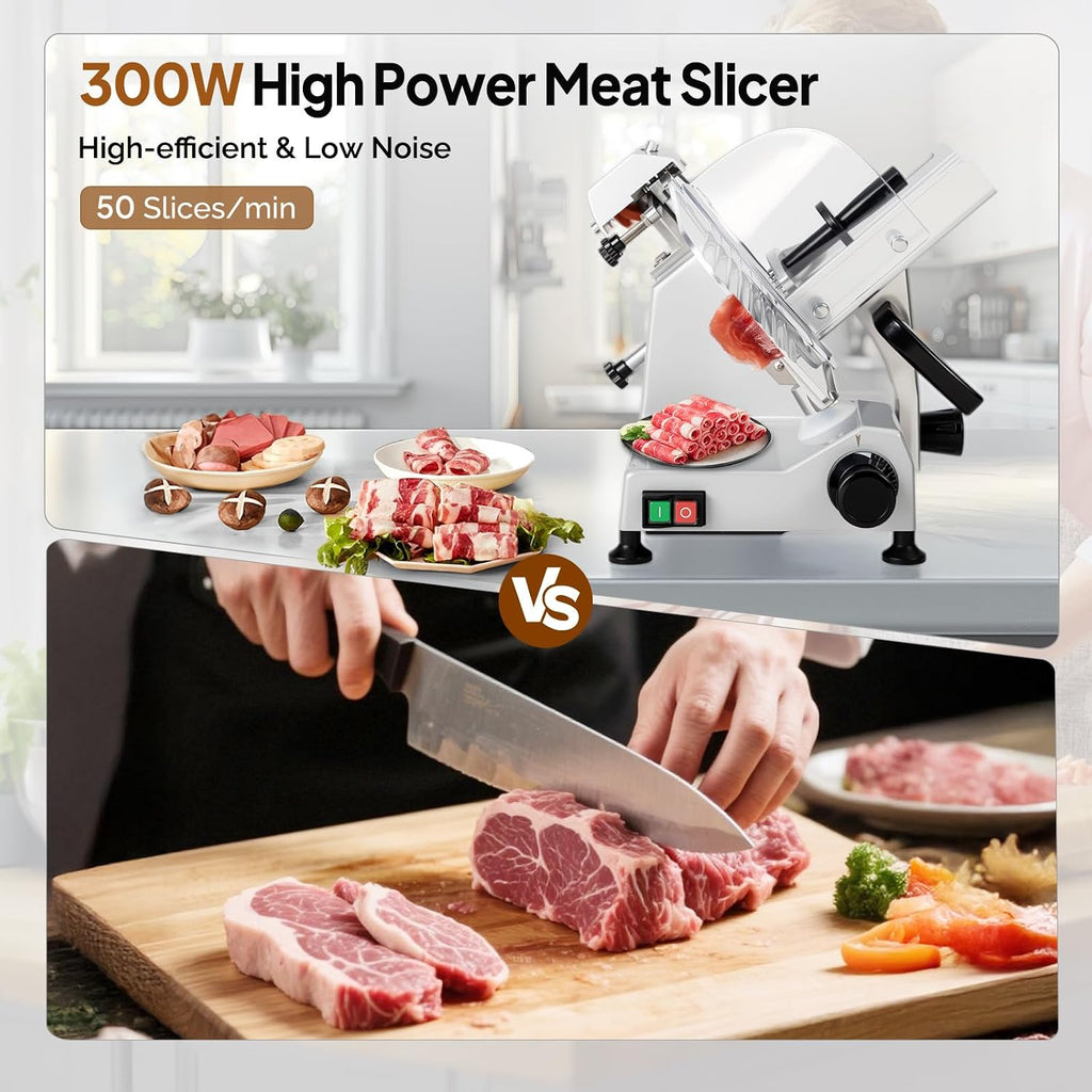 Commercial Meat Slicer,10inch 300W Electric Deli Slicer Machine with Upgraded Carbon Steel Blade, Frozen Food Slicer