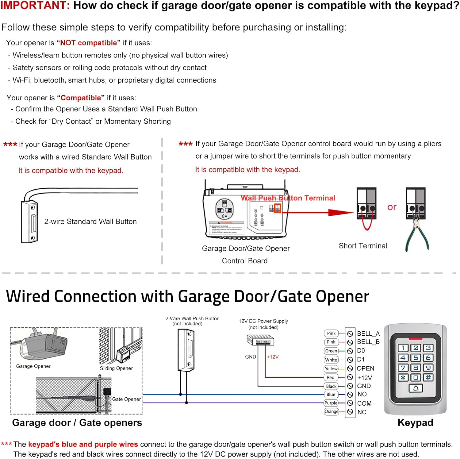 Universal Wired Access Control Keypad, PIN Code & ID Card Metal Door Keypad | 12V DC Door Key pad, IP68 Waterproof