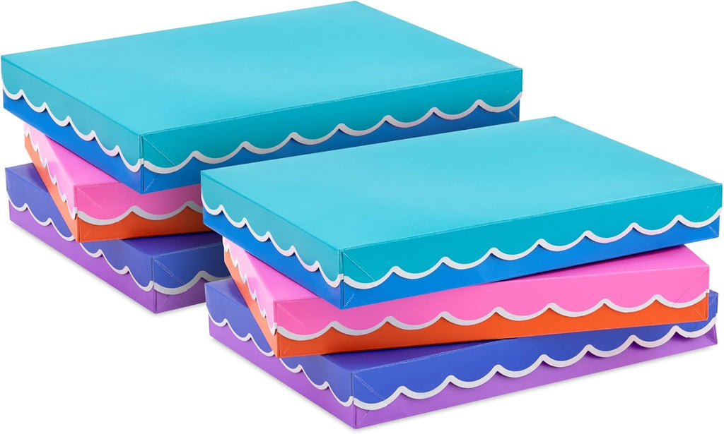 Small Gift Boxes with Lids, 6-Pack (Scalloped Blue, Pink, Teal)