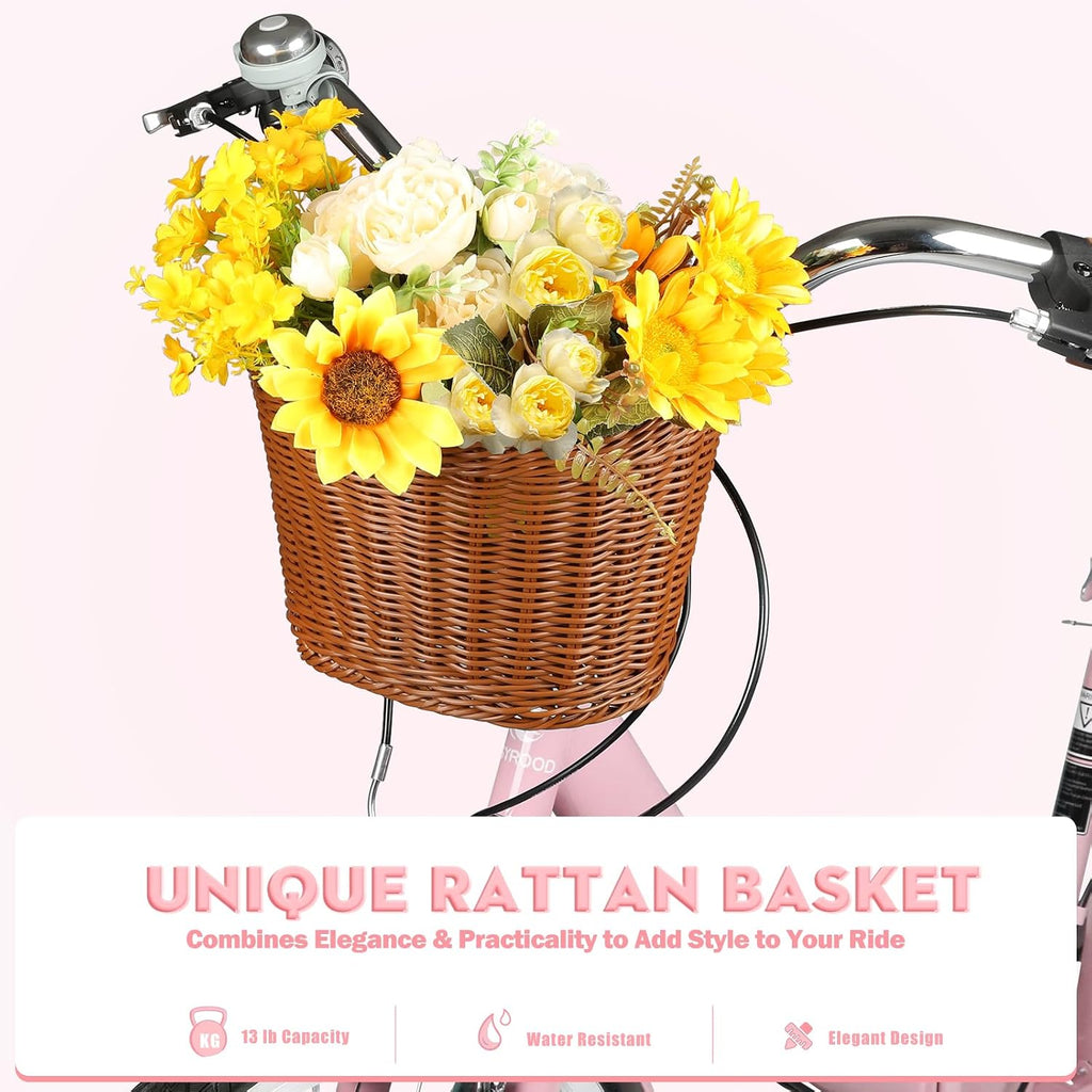 26 Inch Beach Cruiser Bike for Women, Hybrid Womens Bike with 7 Speed, Adjustable Seat, Lightweight Women Beach