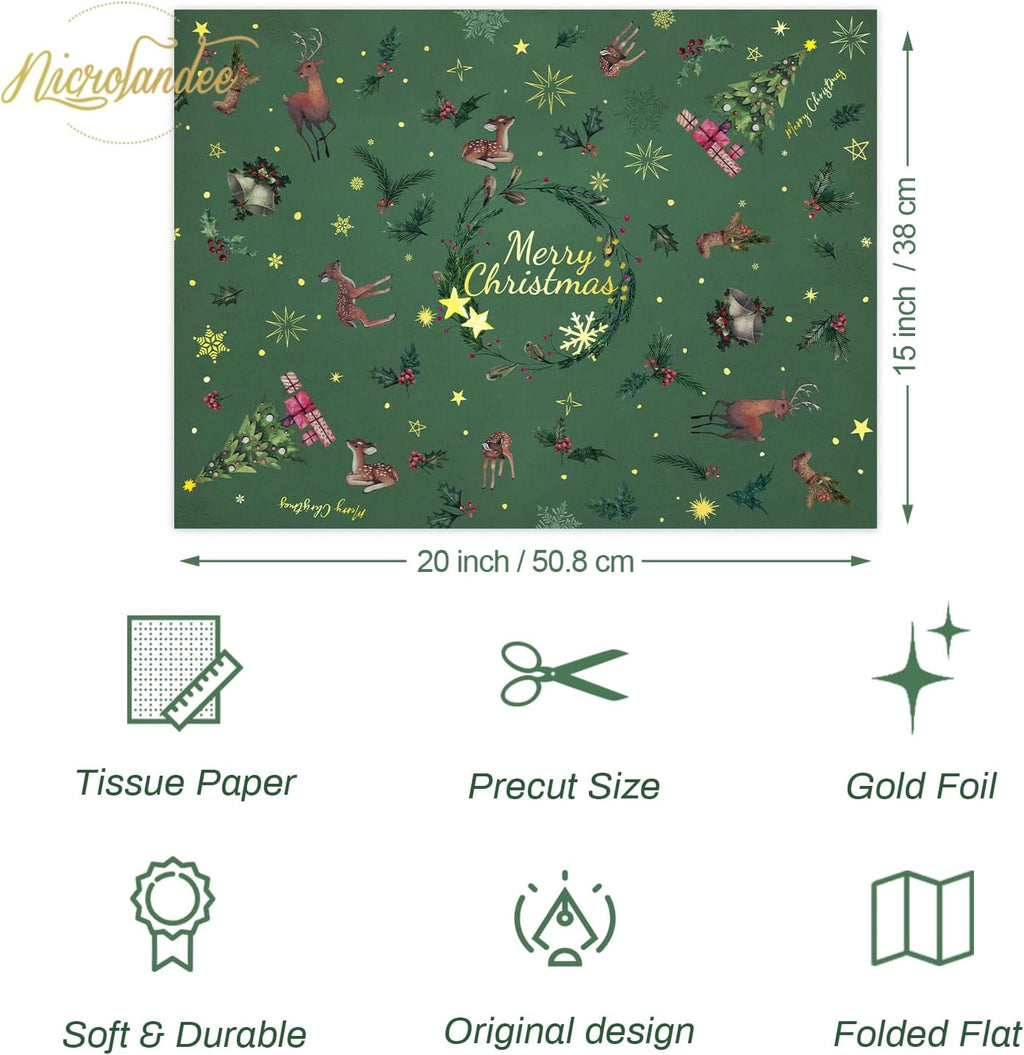 Christmas Tissue Paper 24 Sheets for Gift Wrapping 20x15”