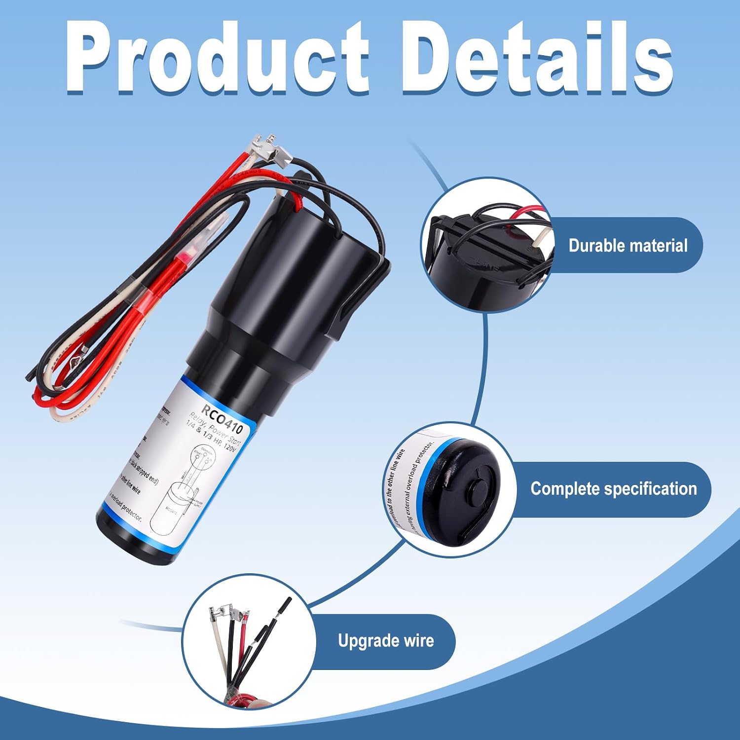 RCO410 3-in-1 Hard Start Capacitor Kit, Compatible with Refrigerators & Freezers, 1/4-1/3 H.P. 115VAC (2 pcs)