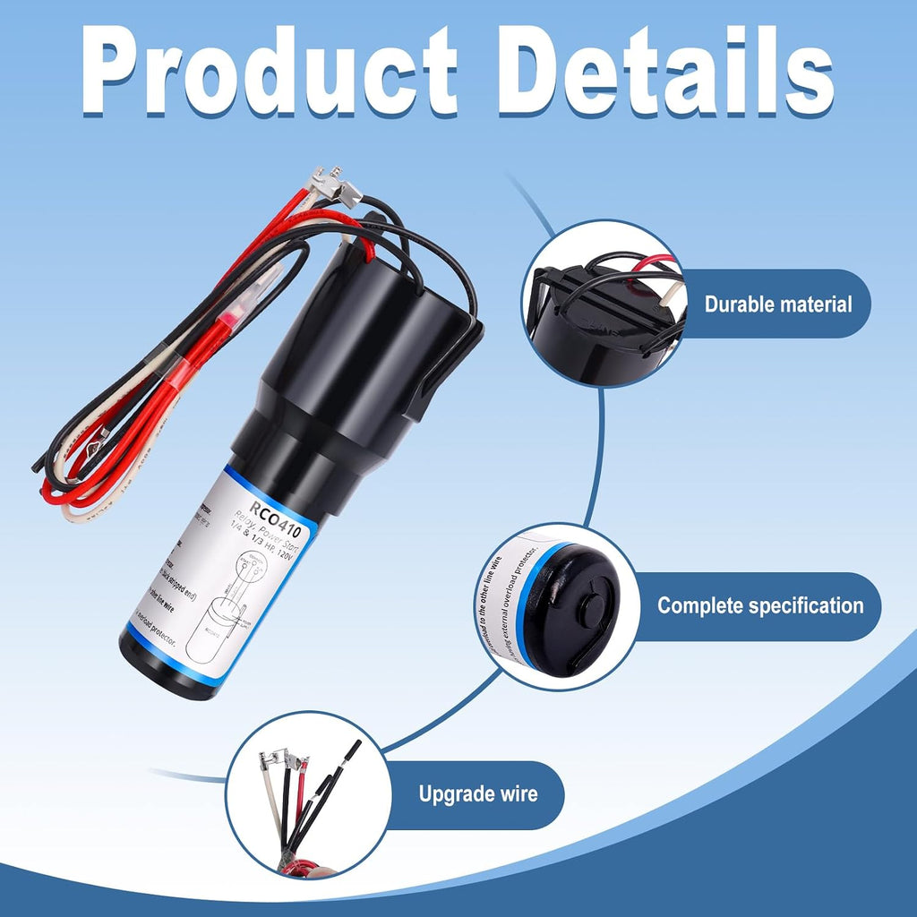 RCO410 3 in 1 Compressor Hard Start Capacitor Kit for Refrigerators | For Freezers, 1/4-1/3 HP, 115V, 2 Pack