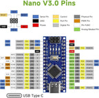 Nano V3.0 Board ATmega328P MCU CH340 USB-UART Chip 5pcs