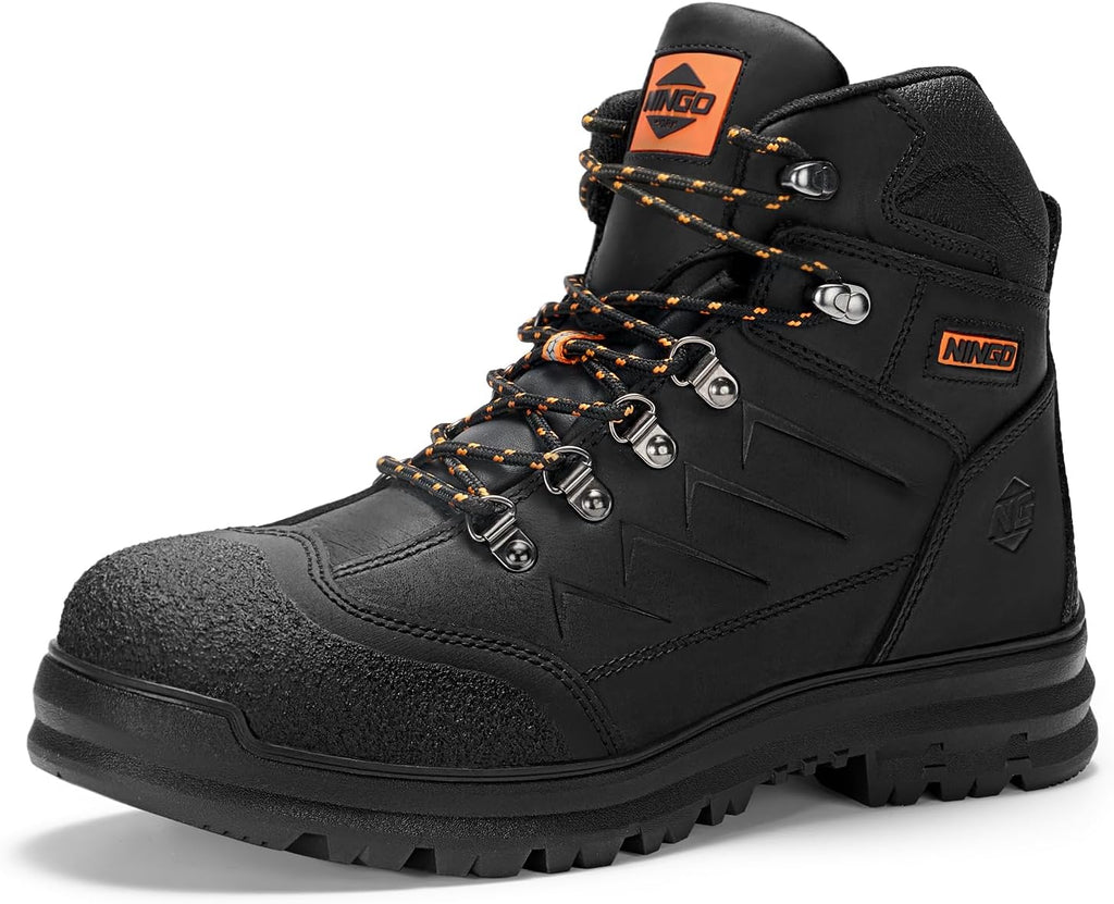 Mens Steel Toe Work Boots, Full Grain Leather, Oil and Slip Resistant, Puncture Proof Construction Boots with