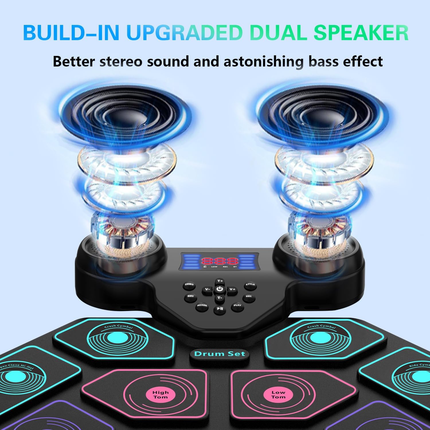 Electronic Drum Set - YUOIOYU Electric Drum Set Roll Up Portable Drum Kit MIDI Practice Drum Pad with Dual Built-in