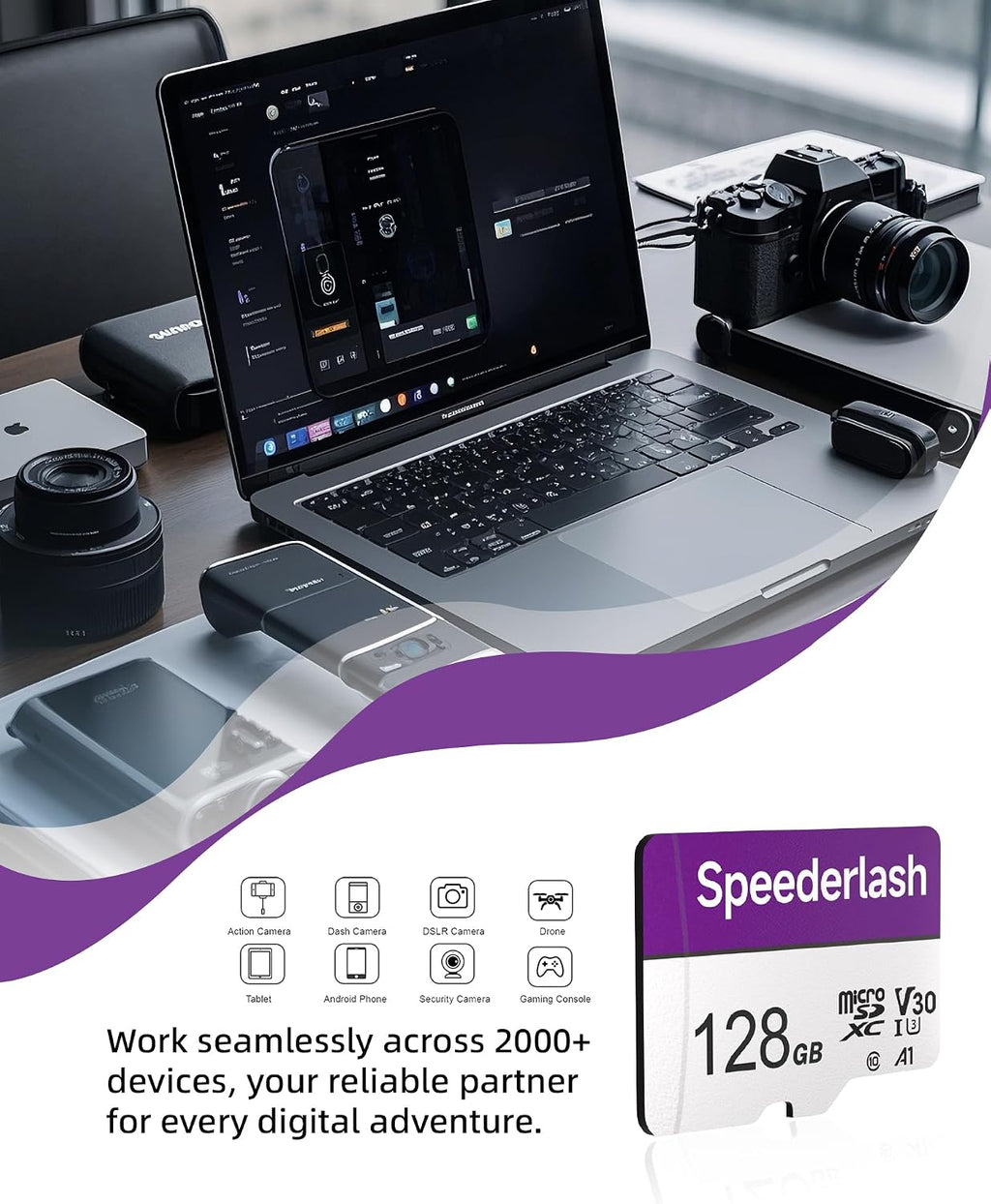 128GB Micro SD Card with Adapter, A1, U3, Read Speed Up to 95MB/s, High Speed Memory Card for Cams, Drones