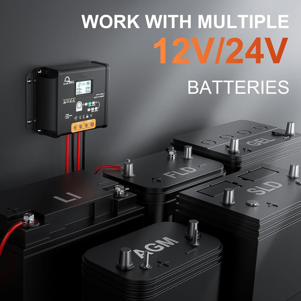 30 Amp 12V 24V MPPT Solar Charge Controller, LCD Display, 30A Solar Panel Charging Regulator with Temp Sensor for