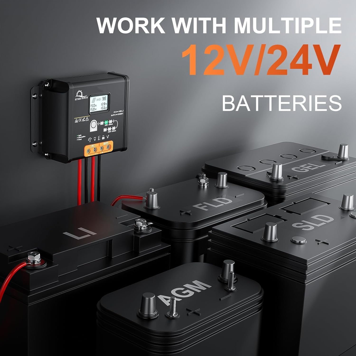 30 Amp 12V 24V MPPT Solar Charge Controller, LCD Display, 30A Solar Panel Charging Regulator with Temp Sensor for