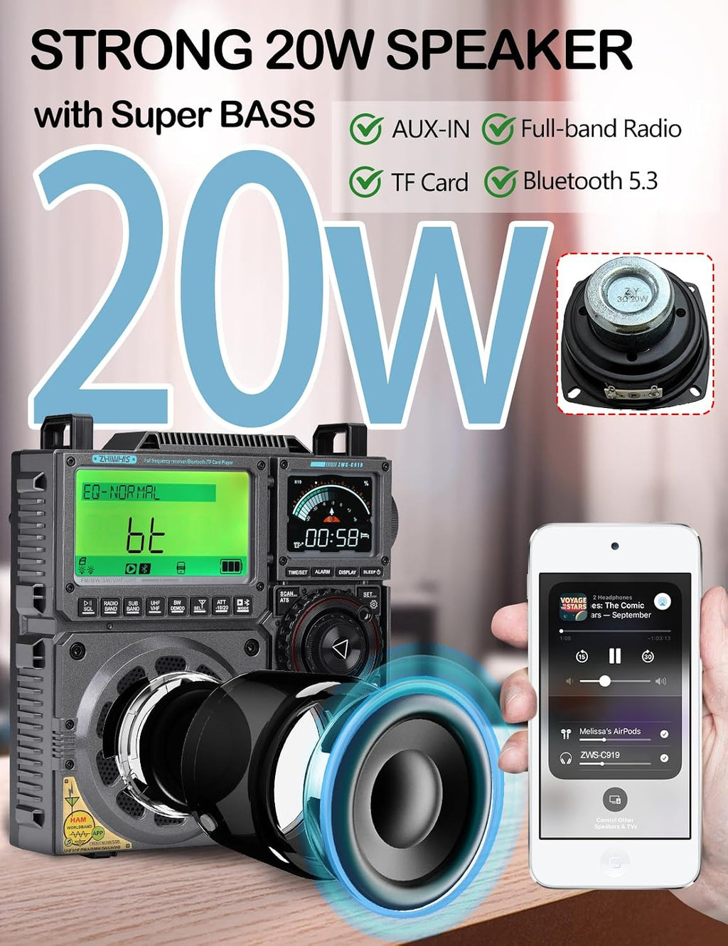 Shortwave Radio with SSB and Extra Antenna, AM FM CB LW AIR VHF UHF SW WB SSB Receiver, NOAA Weather/Antenna