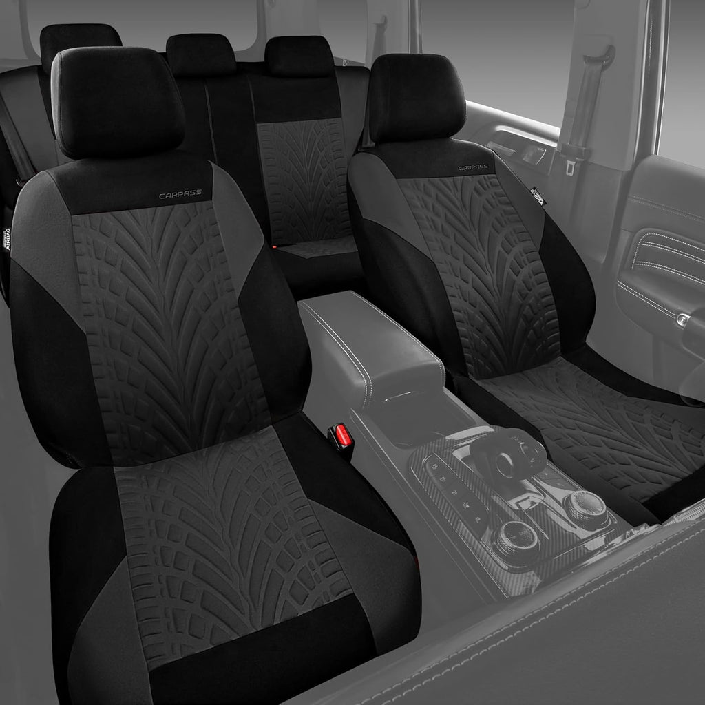 Car Seat Covers Full Sets, Front & Split Rear Bench for Car, 3D Tyre Embossed Automotive Interior Covers, Airbag