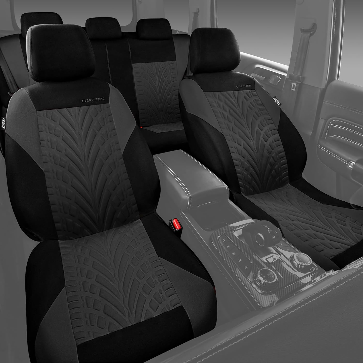Car Seat Covers Full Sets, Front & Split Rear Bench for Car, 3D Tyre Embossed Automotive Interior Covers, Airbag
