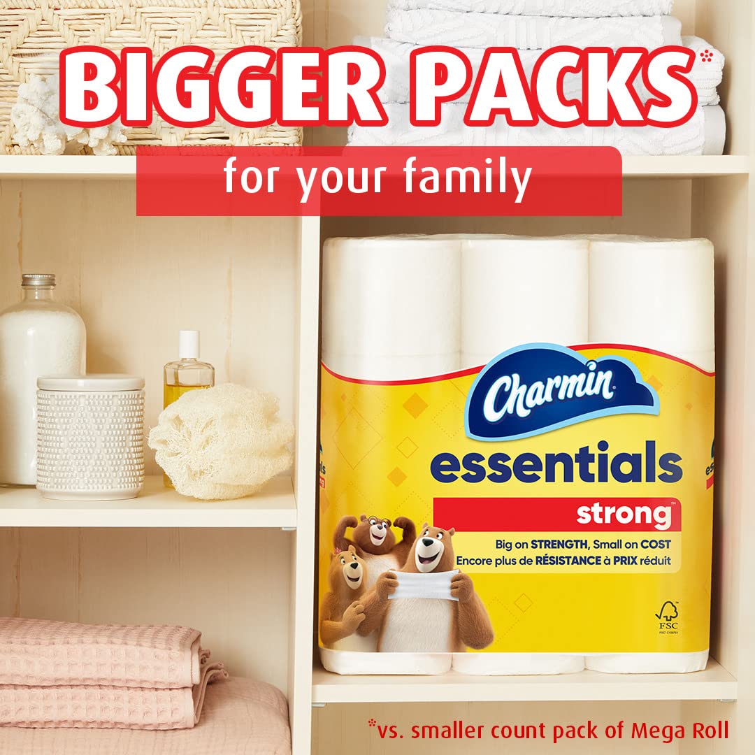 Essentials Strong Toilet Paper, 9 Mega Rolls = 36 Regular Rolls