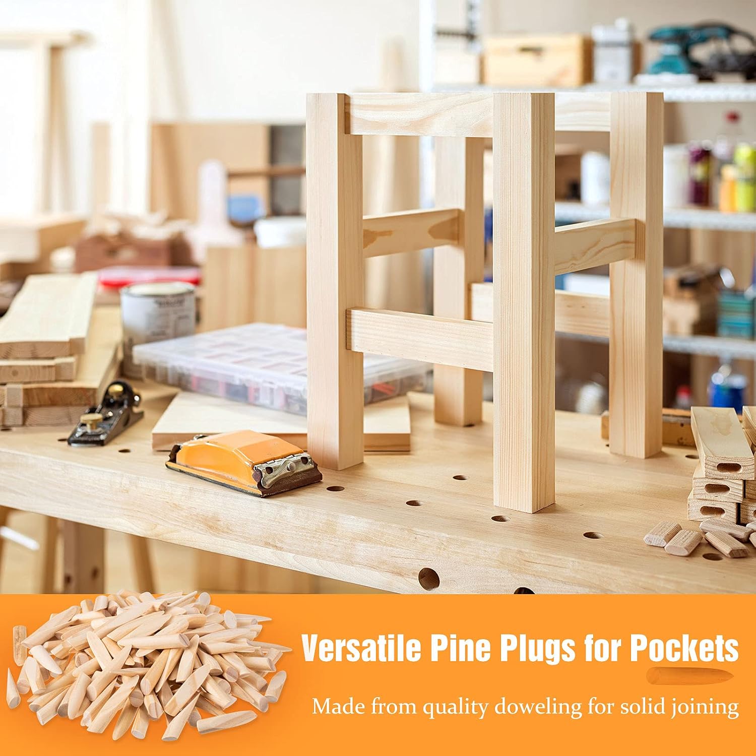 150 Pcs Solid Wood Pocket Hole Plugs for Screw Holes 3/8 Inch Wood Dowels Pine Hardwood Plugs Filler for Pocket Hole