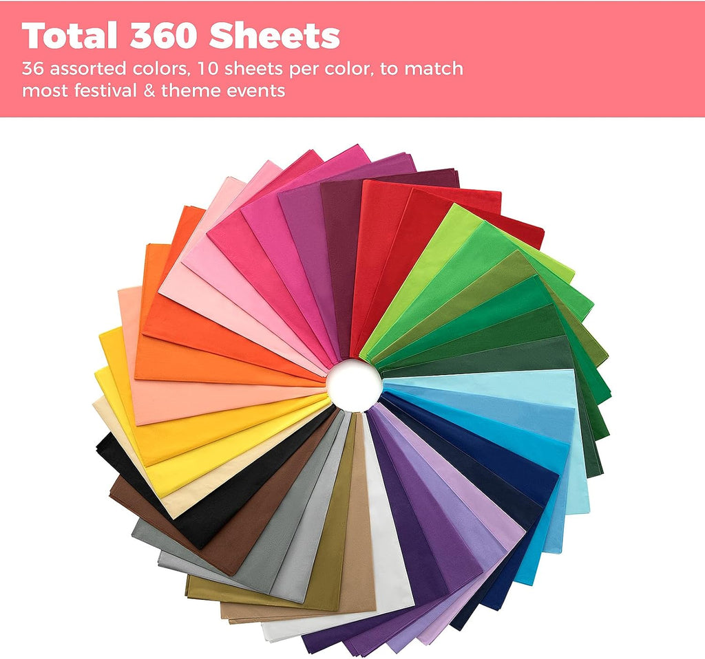 360 Sheets 20 x 26 Tissue Paper for Gift Bags, Rainbow 36 Colors
