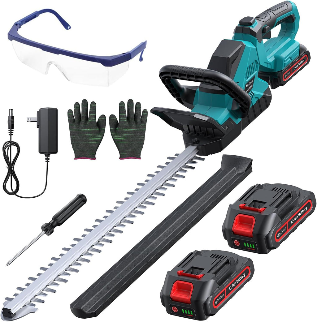 Hedge Trimmers Cordless with Battery, 3000RPM Brushless Motor | Electric Bush Clipper with 2 Pack Batteries, 20''