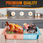 Hotel Pan, Full Size Steam Table Pan 2.5" Deep Stainless Steel With Lid 20.8" L x 13" W Anti-Jam Buffet Commercial (4