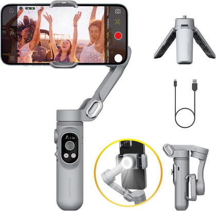 Gimbal Stabilizer for Smartphone w/LED Light Face Tracking Inception Timelapse Handheld Foldable 3-Axis Gimble for
