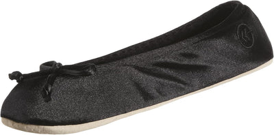 Women's Satin Ballerina Slippers with Classic Ribbon Bow and Suede Sole