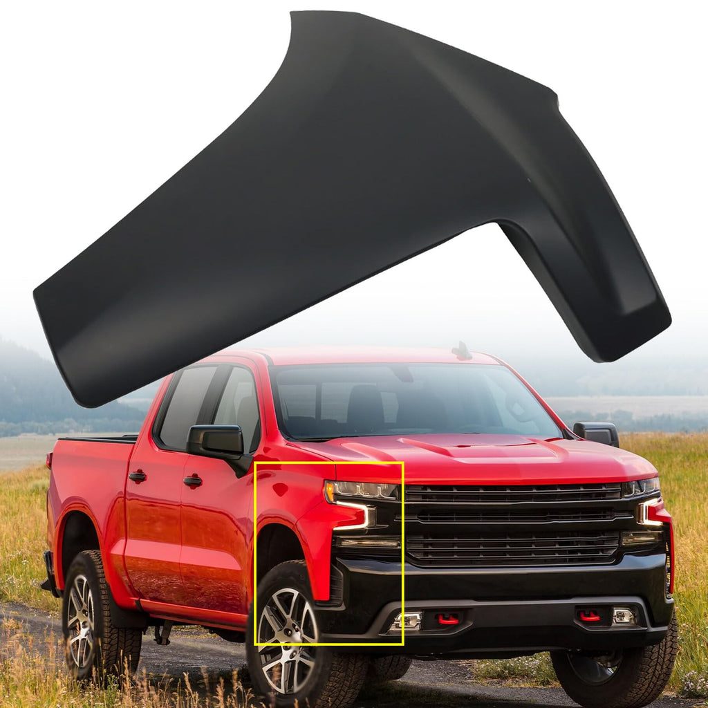 Front Bumper End Cap for 2019 2020 2021 2022 Silverado 1500, Right Side, Black Plastic