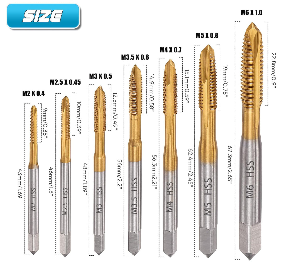 7pcs Spiral Point Thread Tap Set, M2 - M6 Metric Thread Screw Taps