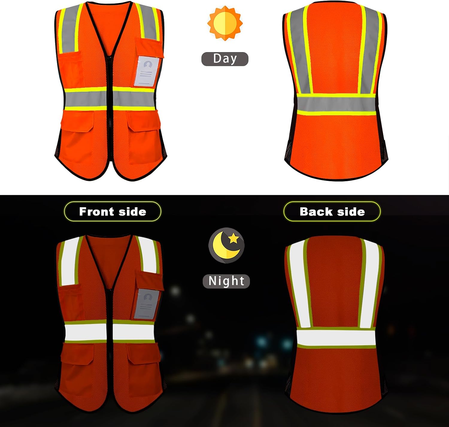 9 Pockets High Visibility Reflective Safety Vest for Women, Full Zip Class 2 Mesh Work Vest for Warehouse