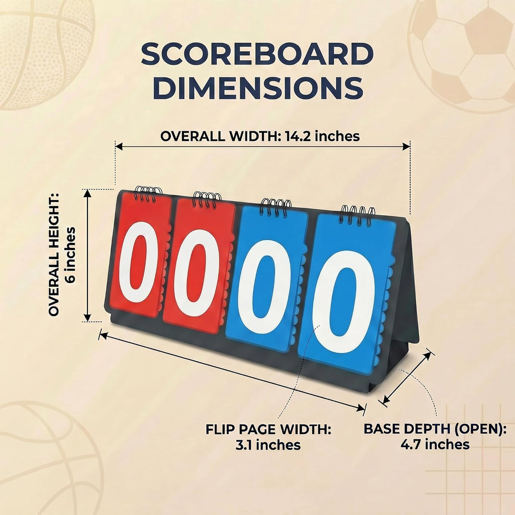 Portable Sports Scoreboard with Large Flip Numbers, Manual Score Keeper for Basketball Volleyball Baseball Games