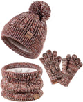 Kids Winter Hat Gloves Scarf Set,Girls Toddler Children Hats Beanie with Pom Knit Neck Warmer Gaiter Mittens Fleece