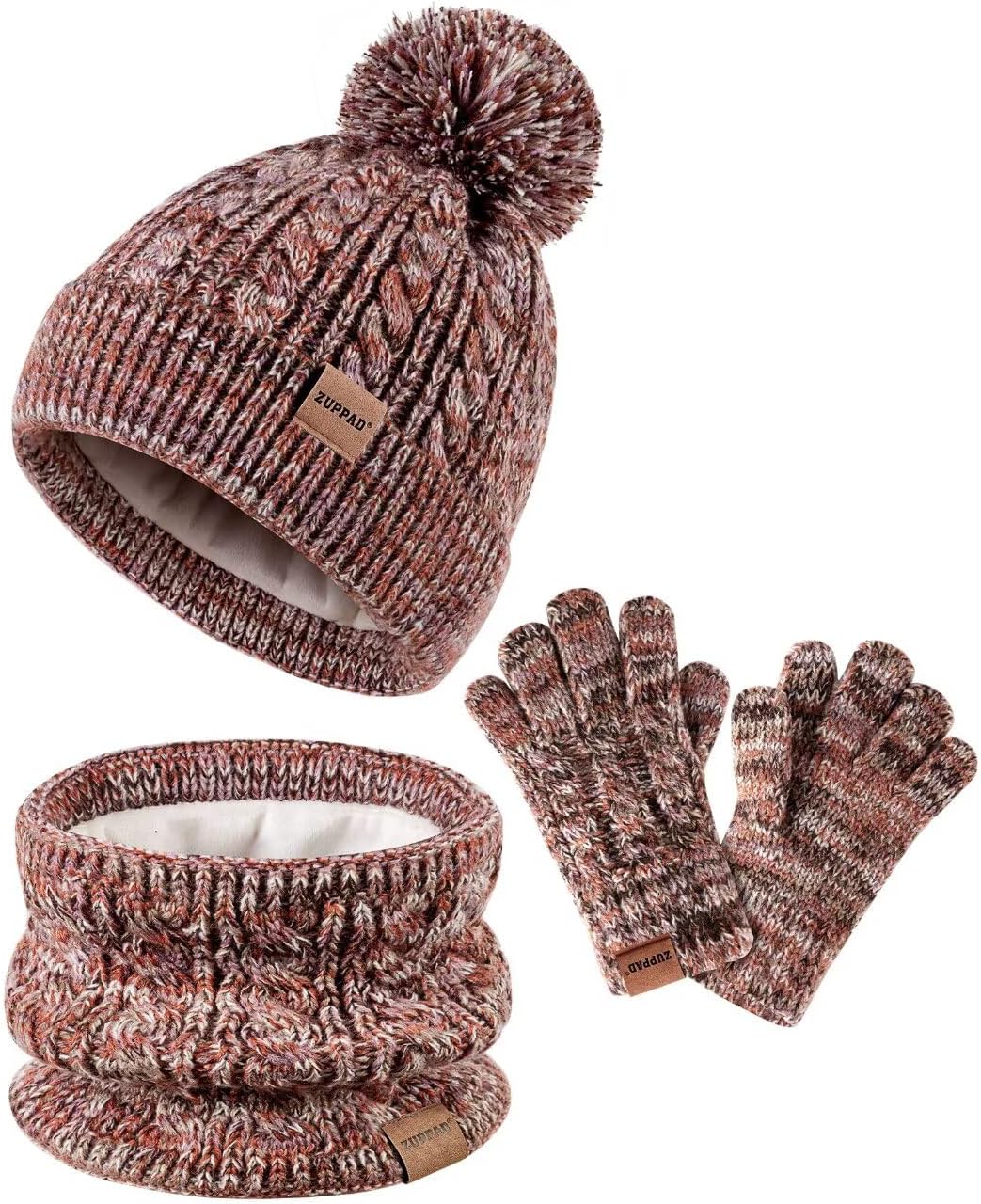 Kids Winter Hat Gloves Scarf Set,Girls Toddler Children Hats Beanie with Pom Knit Neck Warmer Gaiter Mittens Fleece
