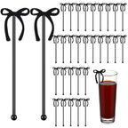 30 Pcs 6 Inch Party Bow Drink Stirrers Pack,Black