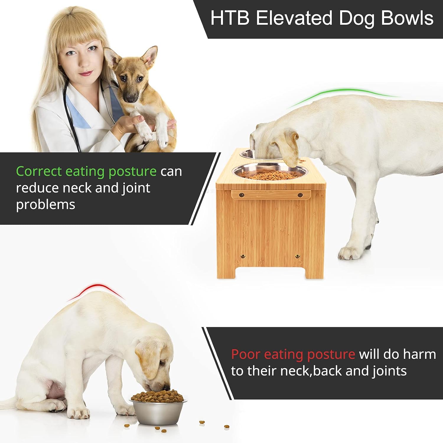 Elevated Dog Bowls,Raised Dog Bowl Stand with 2 Stainless Steel Bowls,Elevated Raised Dog Bowls for Large Medium