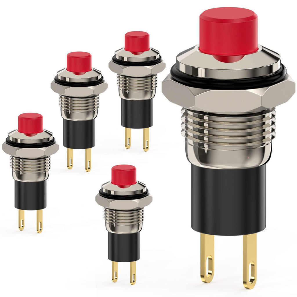 DIYhz Push Button Switch, Self-Locking Mini Switches Latching 10mm Round DC24V 0.5A Black Cap 5PCS