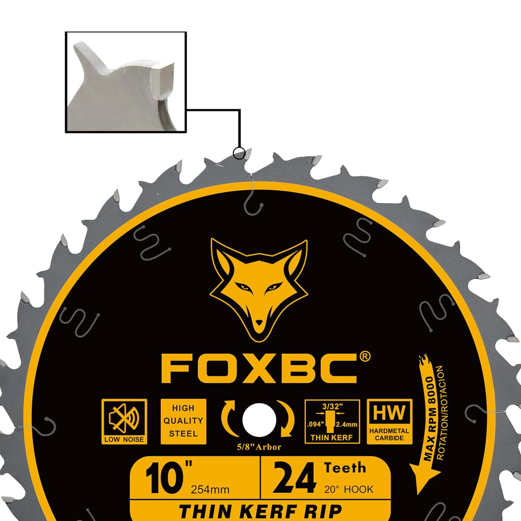 10-Inch Flat Tooth Ripping Table Saw Blade for Wood Cutting, 24-Tooth, Thin Kerf with 5/8-Inch Arbor