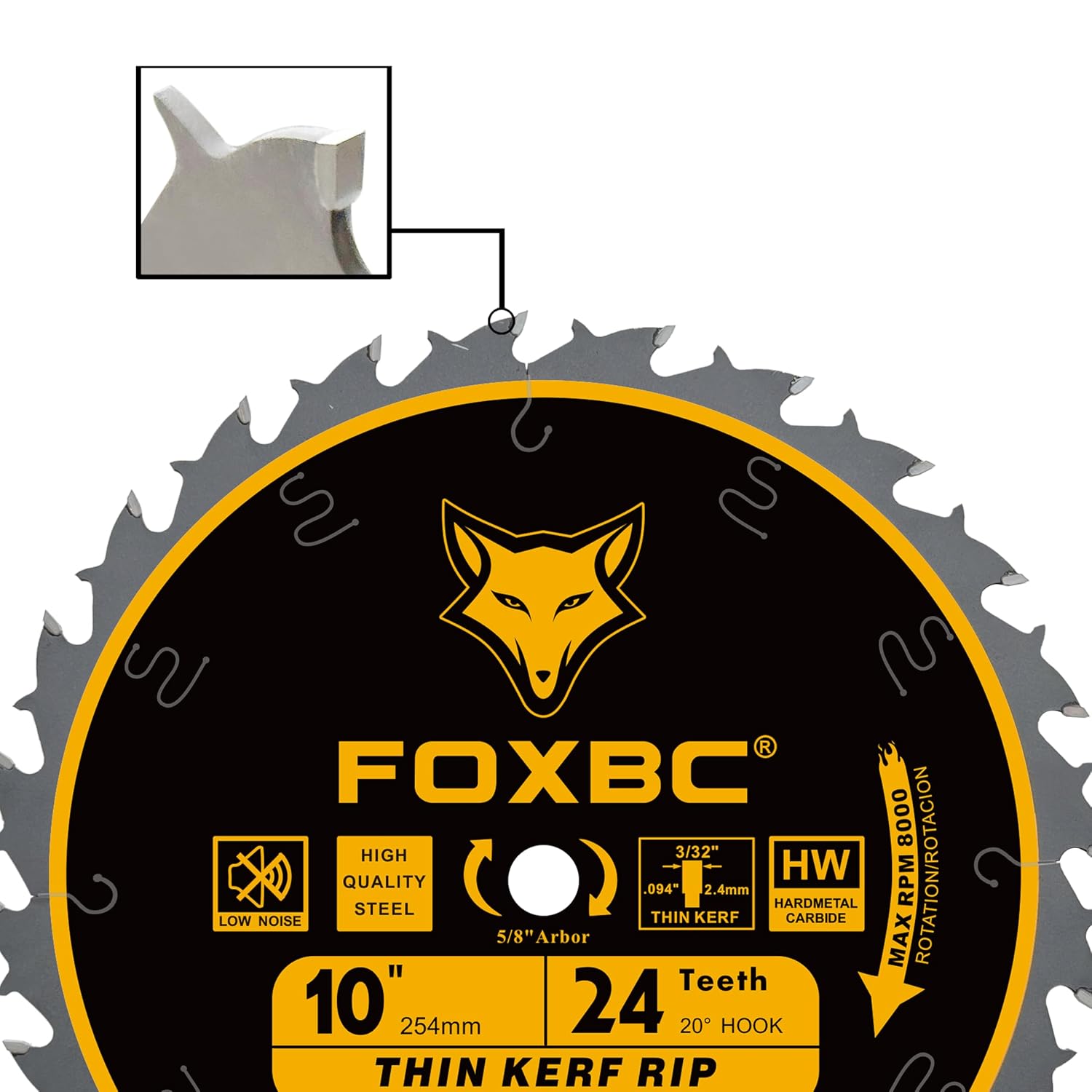 10-Inch Flat Tooth Ripping Table Saw Blade for Wood Cutting, 24-Tooth, Thin Kerf with 5/8-Inch Arbor