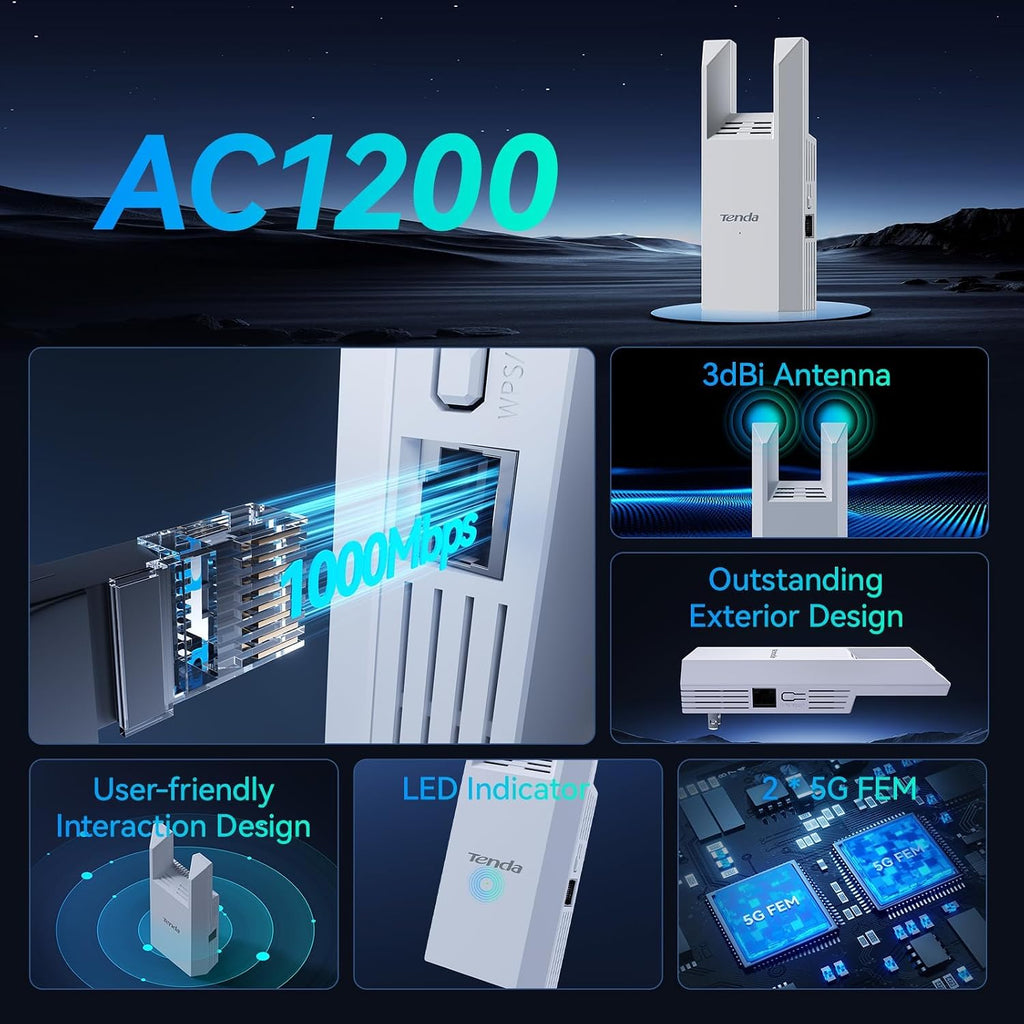 WiFi Range Extender AC1200 - WiFi Extender with Gigabit Ethernet Port, 1.2Gbps Home Signal Booster, Dual Band, Up to