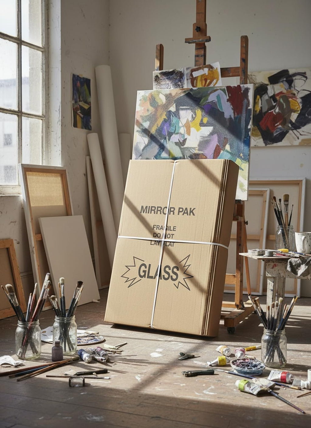 3 Picture & Mirror Moving Boxes for Large Pictures up to 40x60" (Includes 12 pieces, to fit 3 sets of Mirror) , Kraft