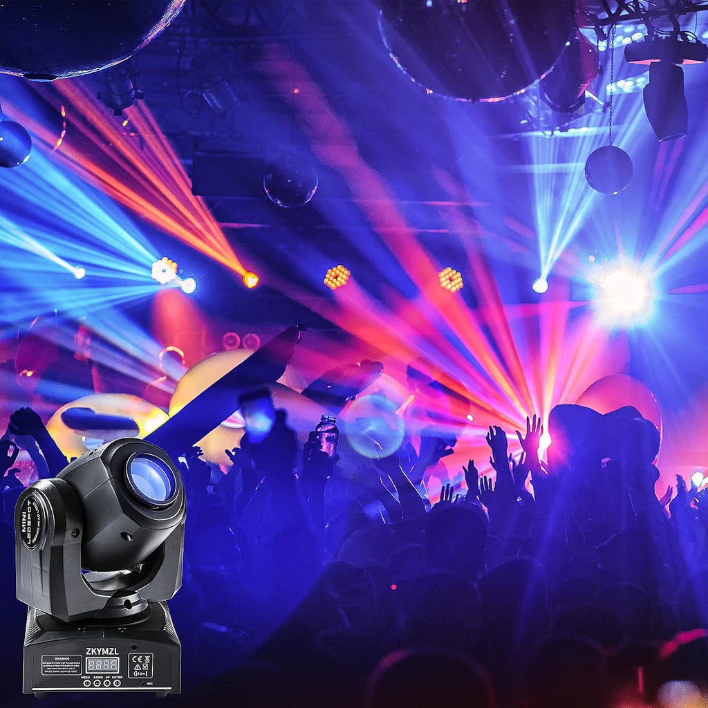 30W LED Moving Head DJ Lights DMX512 GOBO Spotlight with 8 Colors + Color-Split Effect 8 Rotating Patterns Compact