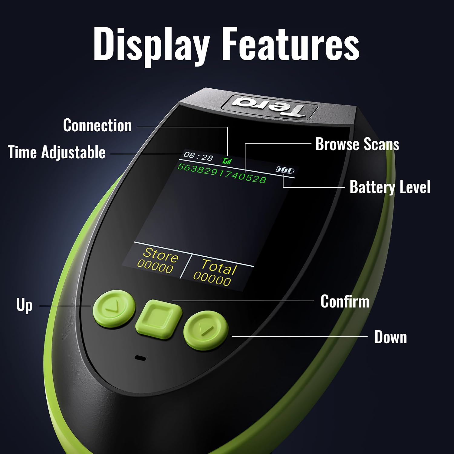 Barcode Scanner 2D Wireless with Screen: Charging Cradle HW0009 Green | 3-Button Color Screen, Works with Bluetooth
