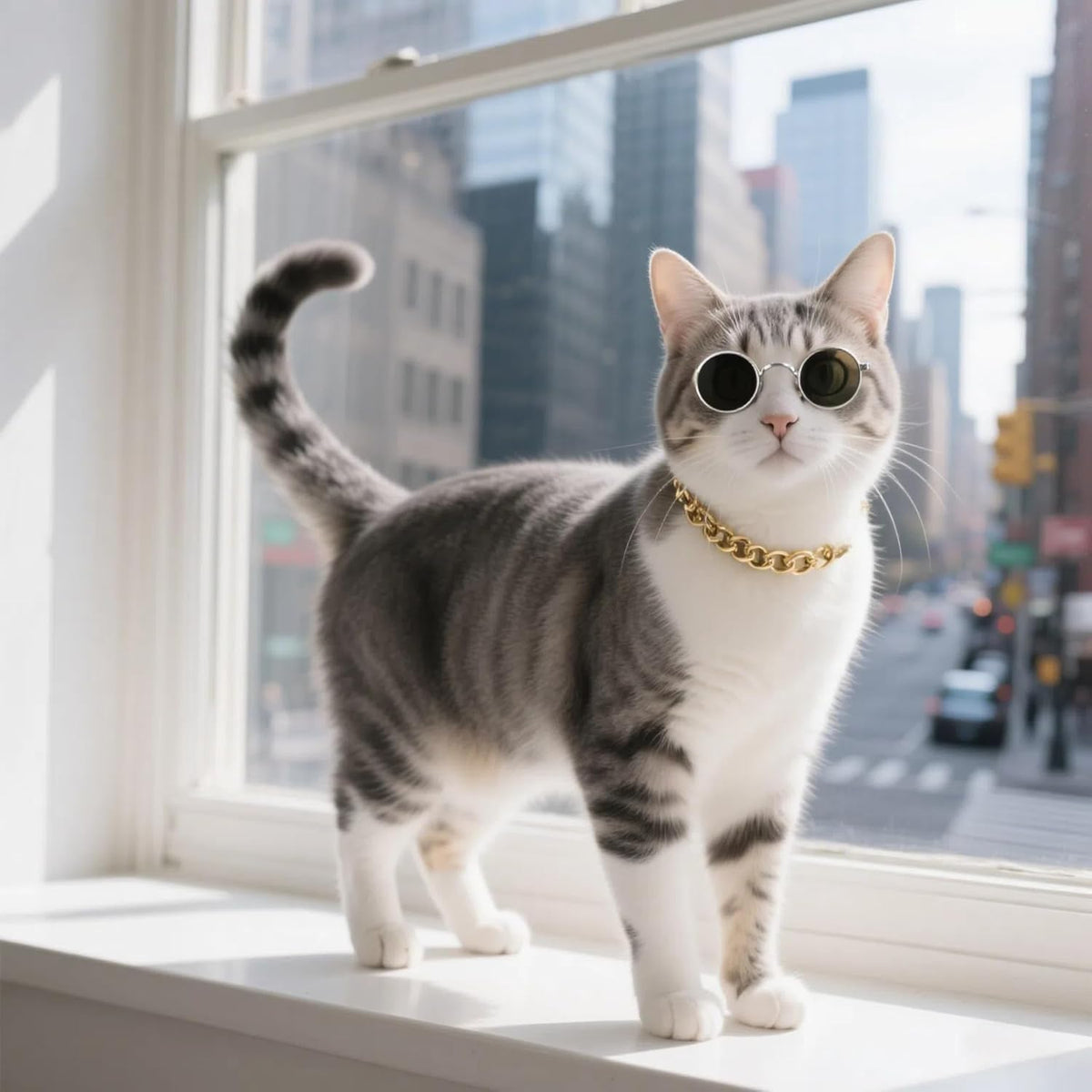 Gold Cat Chain Collar,Adjustable Cuban Link Necklace(Gold, S)
