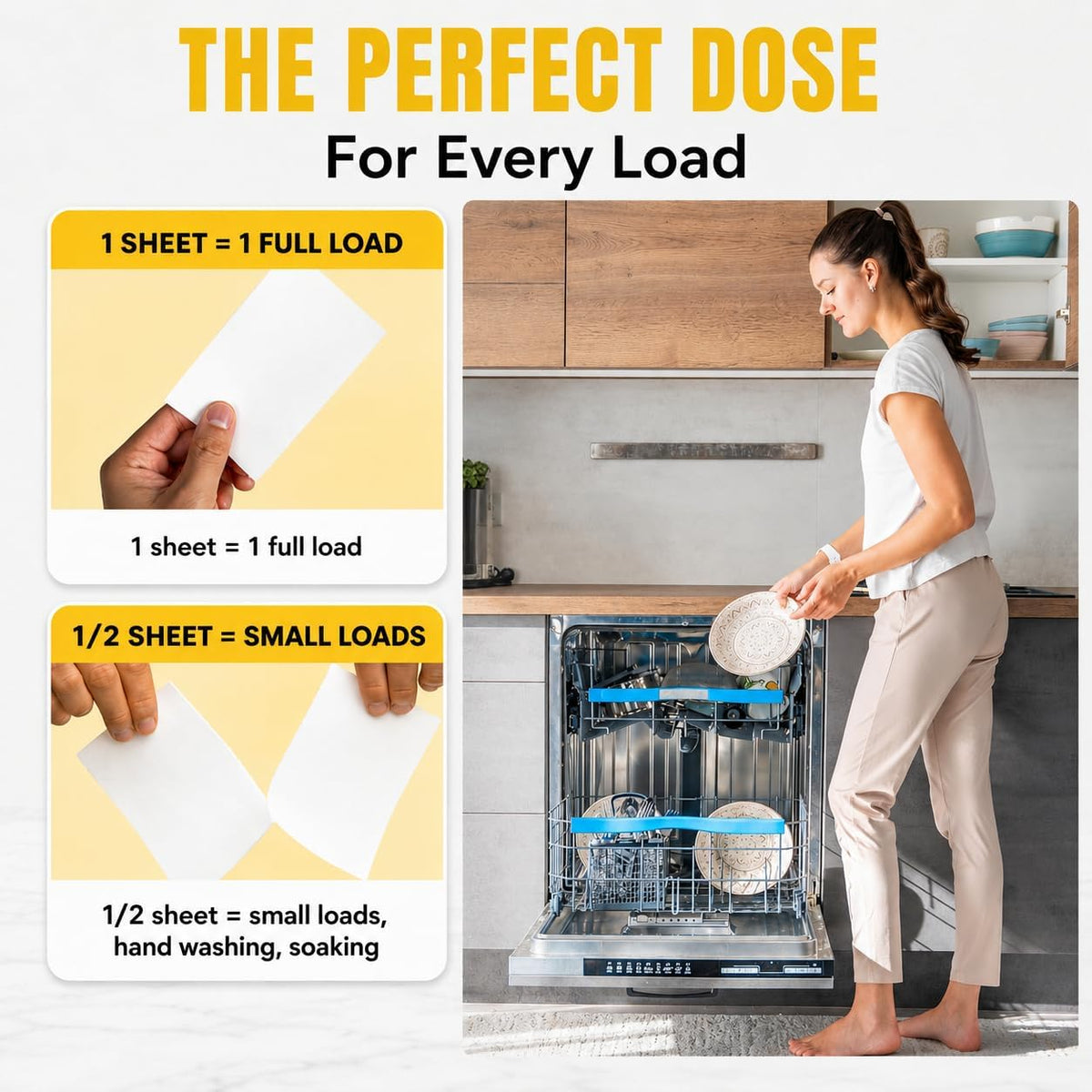 Dishwasher Dishwashing Detergent Sheets, Dish Soap & Dishwasher Tablets Alternative. Plant-Based, Eco-Friendly, Fully
