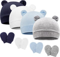 Newborn Baby Hat and Mittens Set Bear Ears Toddler Infant Beanie Caps Newborn Hospital Hat for Baby Boy Girl 0-3 Months